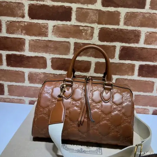 First bag ru GUCCI bag GG matelassé handle top leather 0613